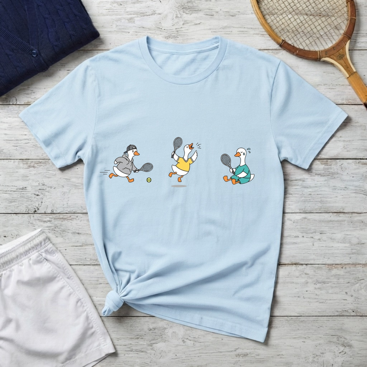 Tennis Ducks T-Shirt — Cute Minimalist Tennis Players Tee