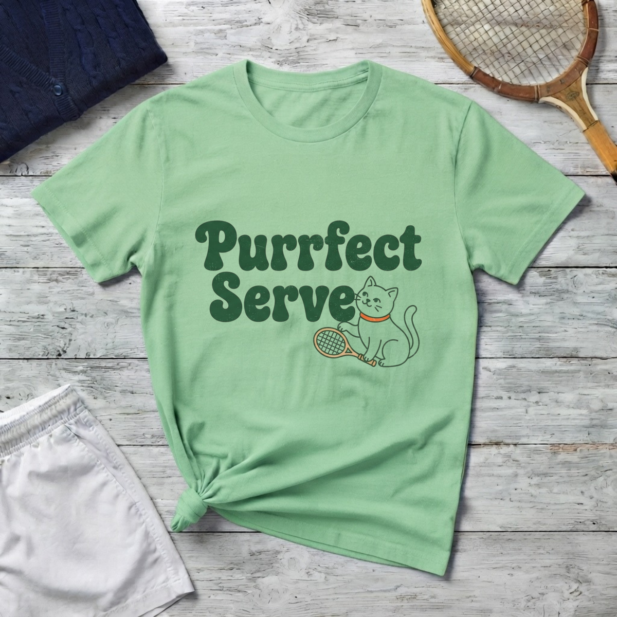 Purrfect Serve T-Shirt — Cute Cat Tennis Graphic Tee