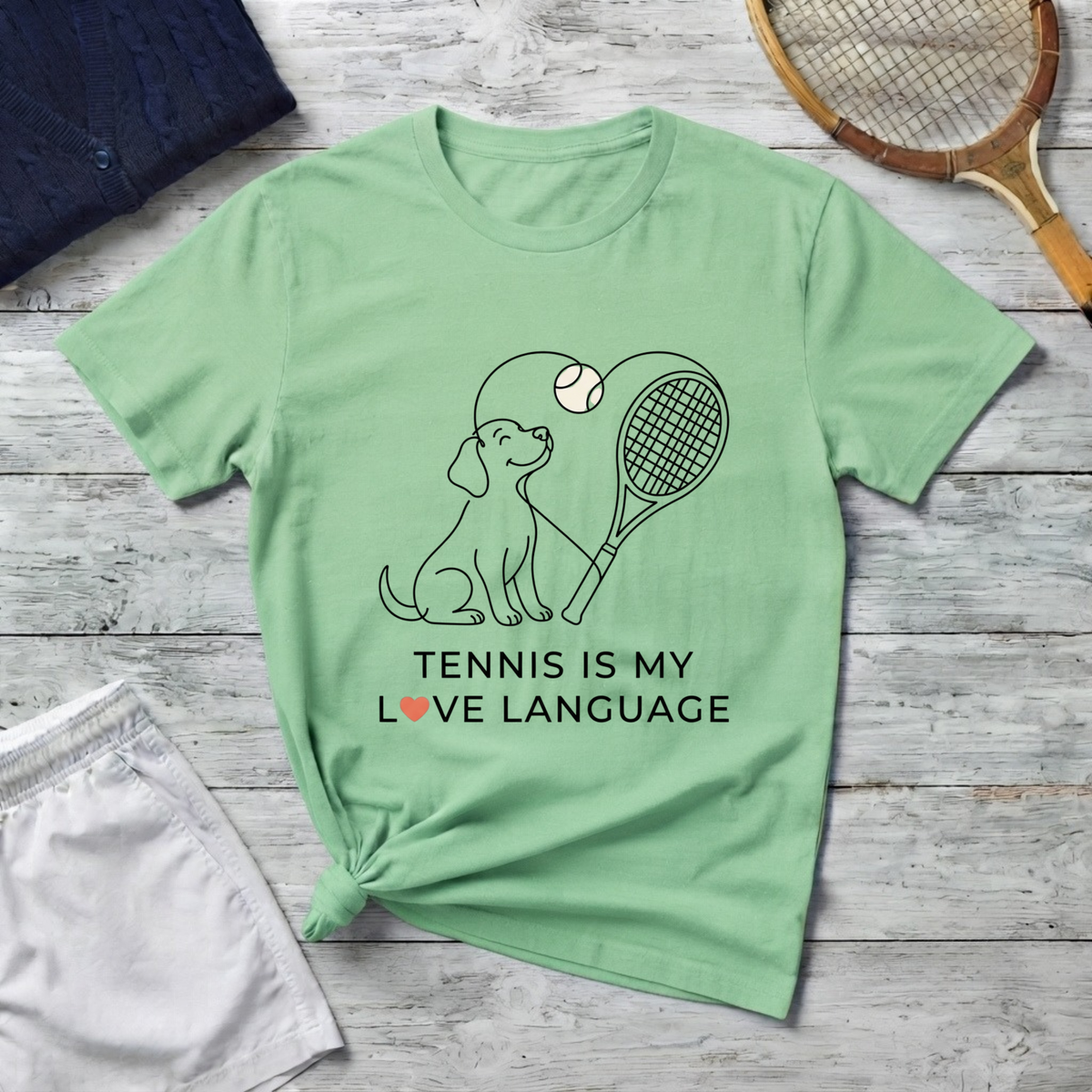T-Shirt — "Tennis Is My Love Language" Dog & Racket Graphic Tee