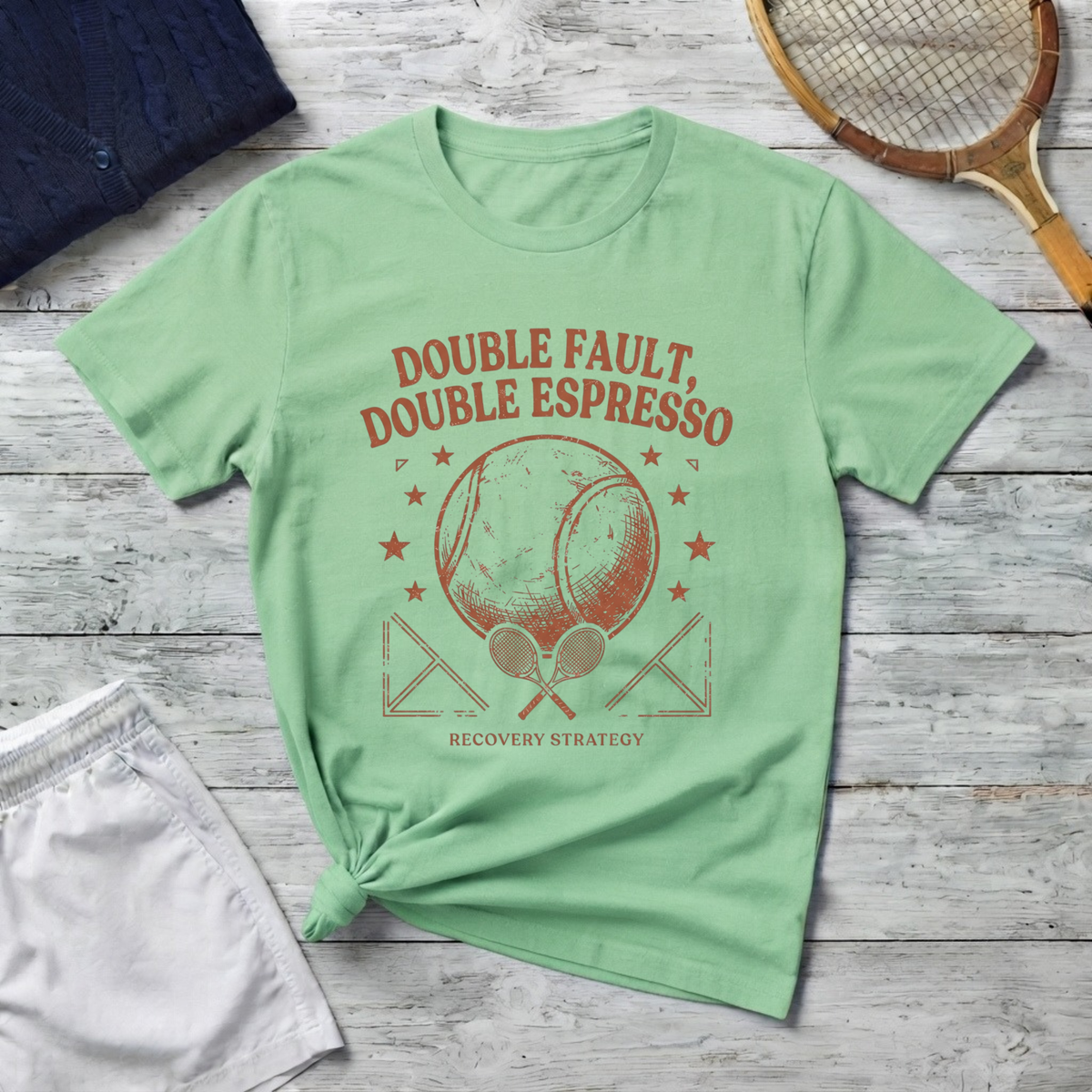 T-Shirt — "Double Fault, Double Espresso" Tennis Coffee Graphic Tee