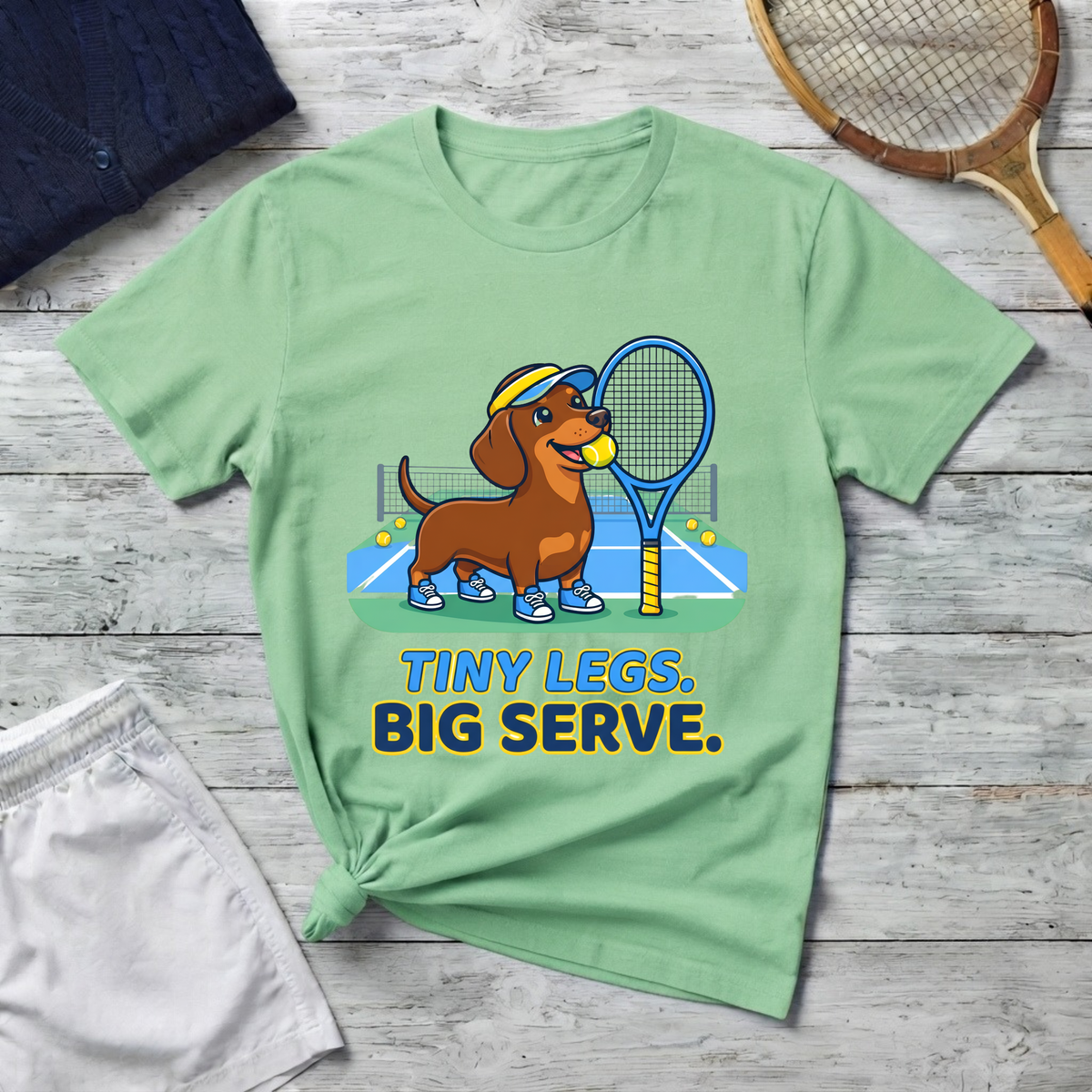 Dachshund Tennis T‑Shirt — "Tiny Legs, Big Serve" Cute Dog Tennis Tee