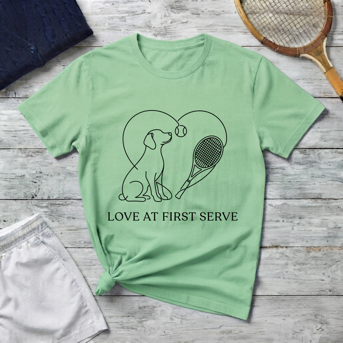 T-Shirt — "Love at First Serve" Tennis Dog Graphic Tee