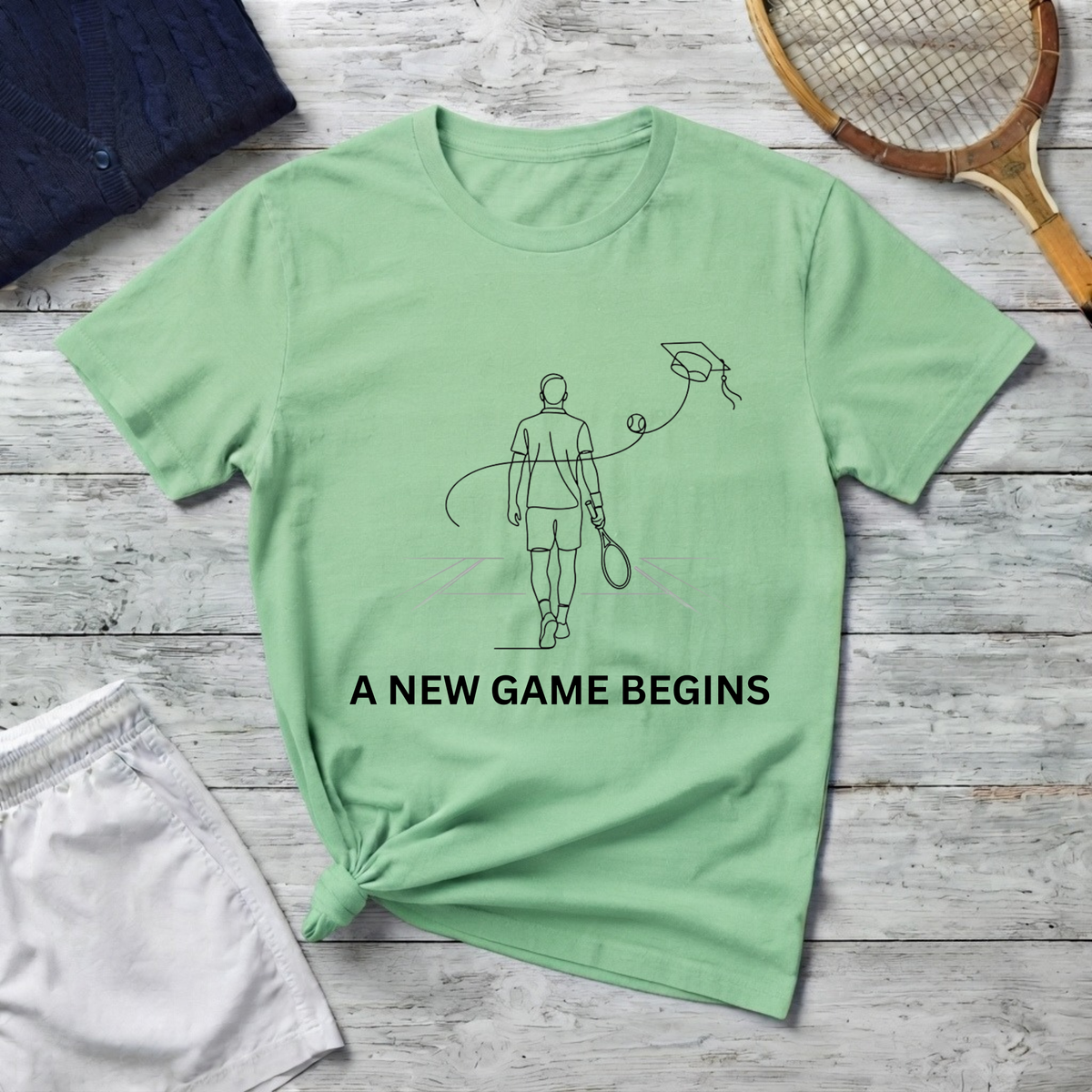 T-Shirt — 'A New Game Begins' Minimalist Tennis Player Graphic