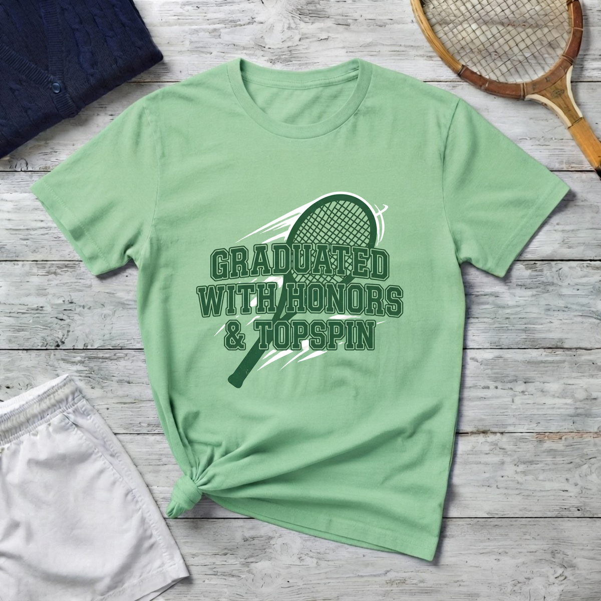 Graduated With Honors Tennis T-Shirt — Vintage Collegiate Topspin Tee