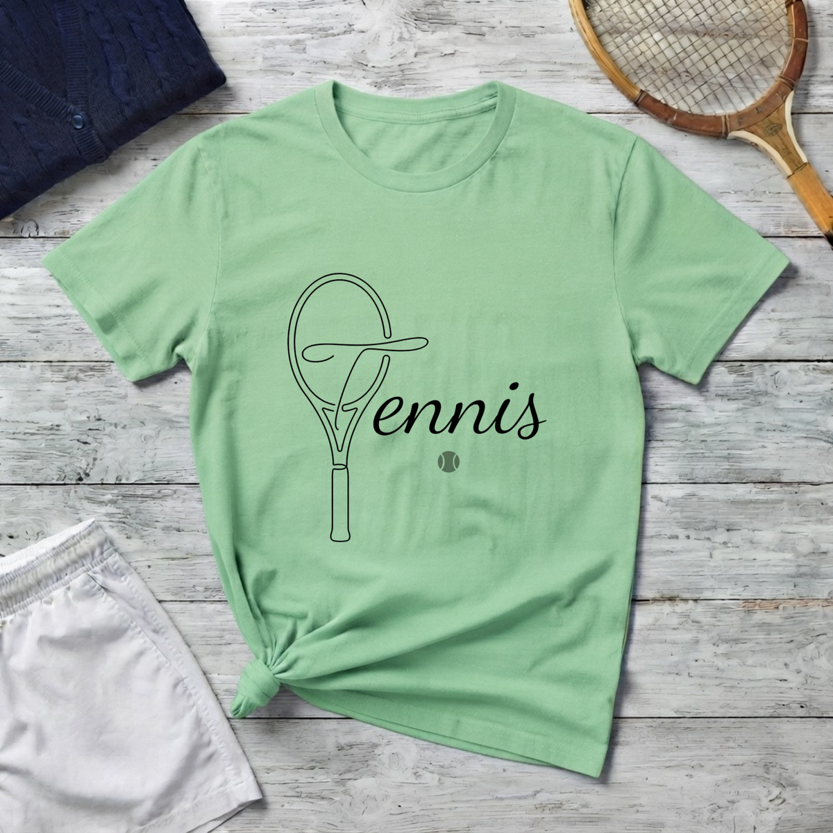 Tennis Racket Script T‑Shirt — Minimalist Tennis Tee