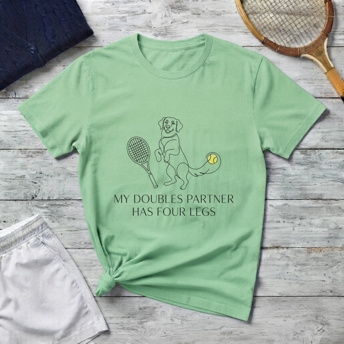 T-Shirt - My Doubles Partner Has Four Legs Tennis Dog Graphic Tee