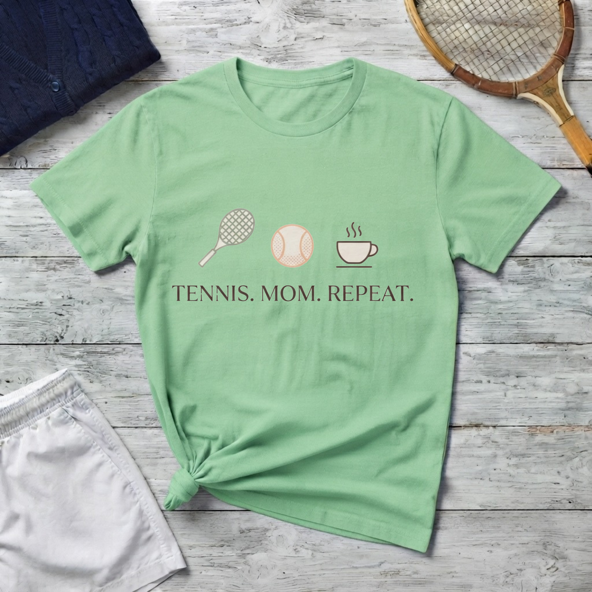 Tennis Mom T‑Shirt – "Tennis. Mom. Repeat." Graphic Tee