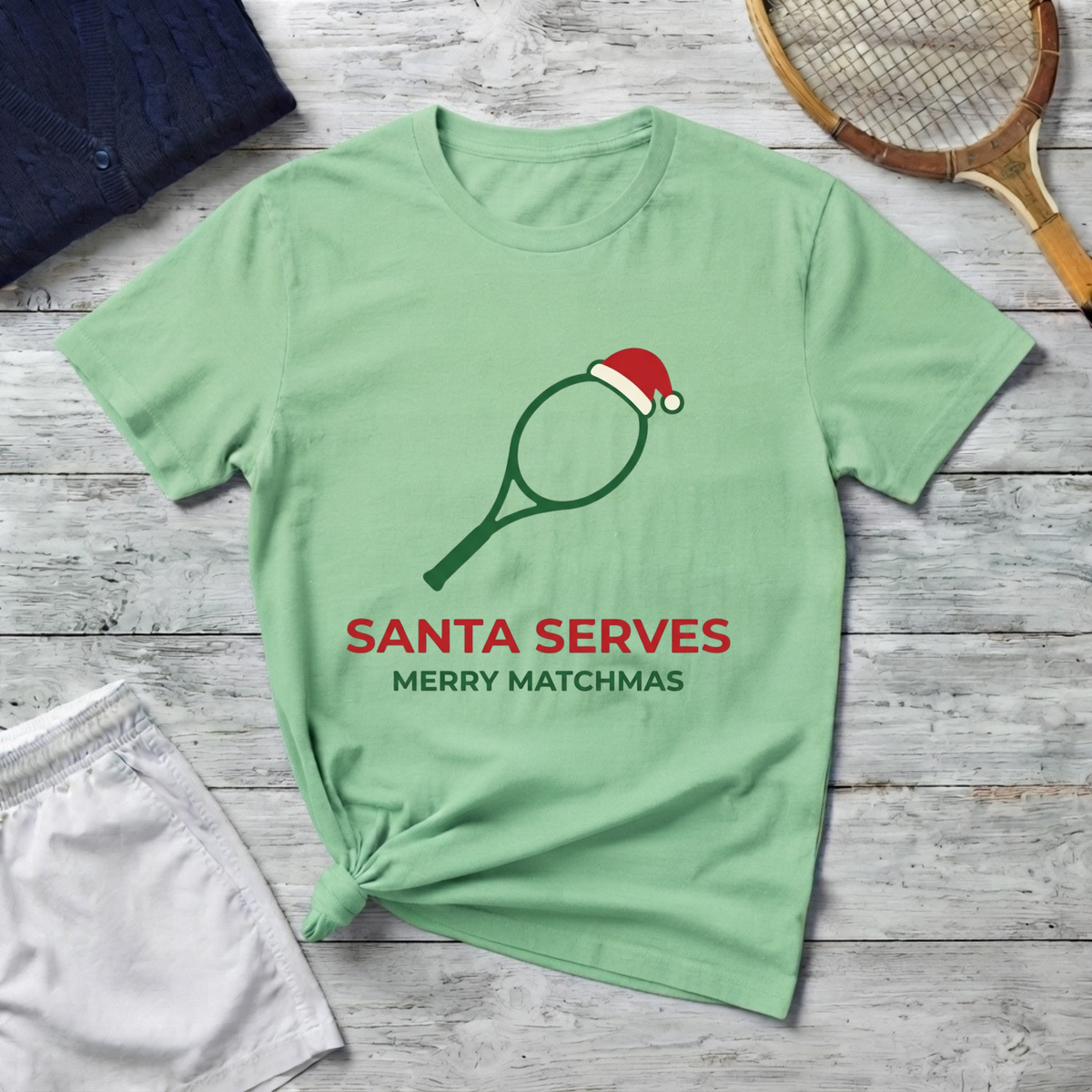 Tennis Christmas T‑Shirt — "Santa Serves" Holiday Tennis Tee