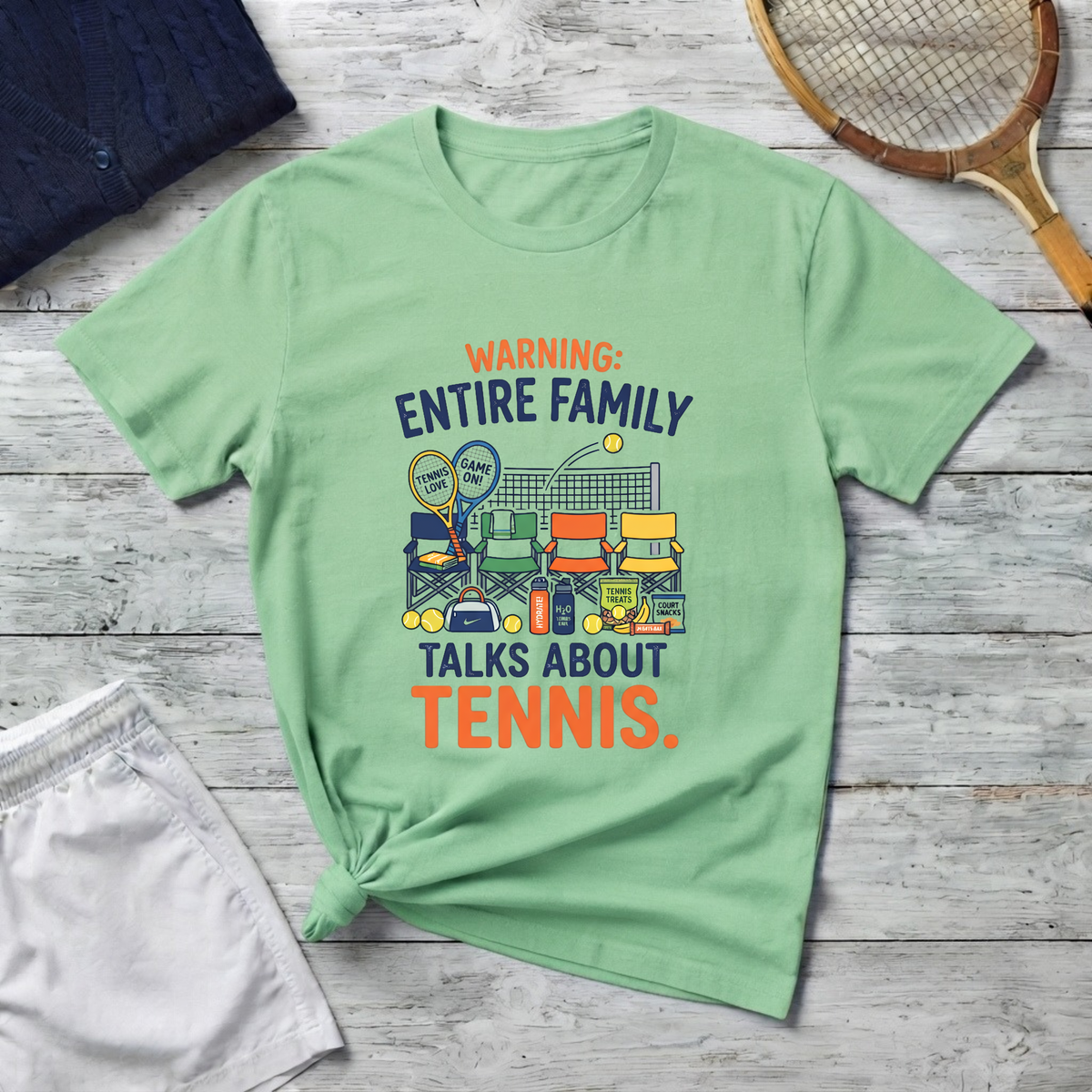 T-Shirt — "Warning: Entire Family Talks About Tennis" Graphic Tee