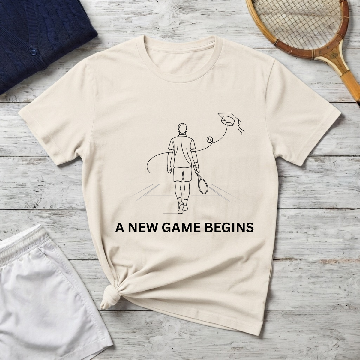 T-Shirt — 'A New Game Begins' Minimalist Tennis Player Graphic