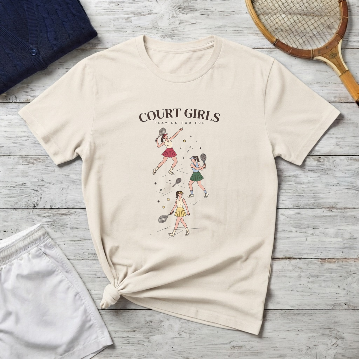 Court Girls Tennis T-Shirt - Retro Female Players Graphic Tee