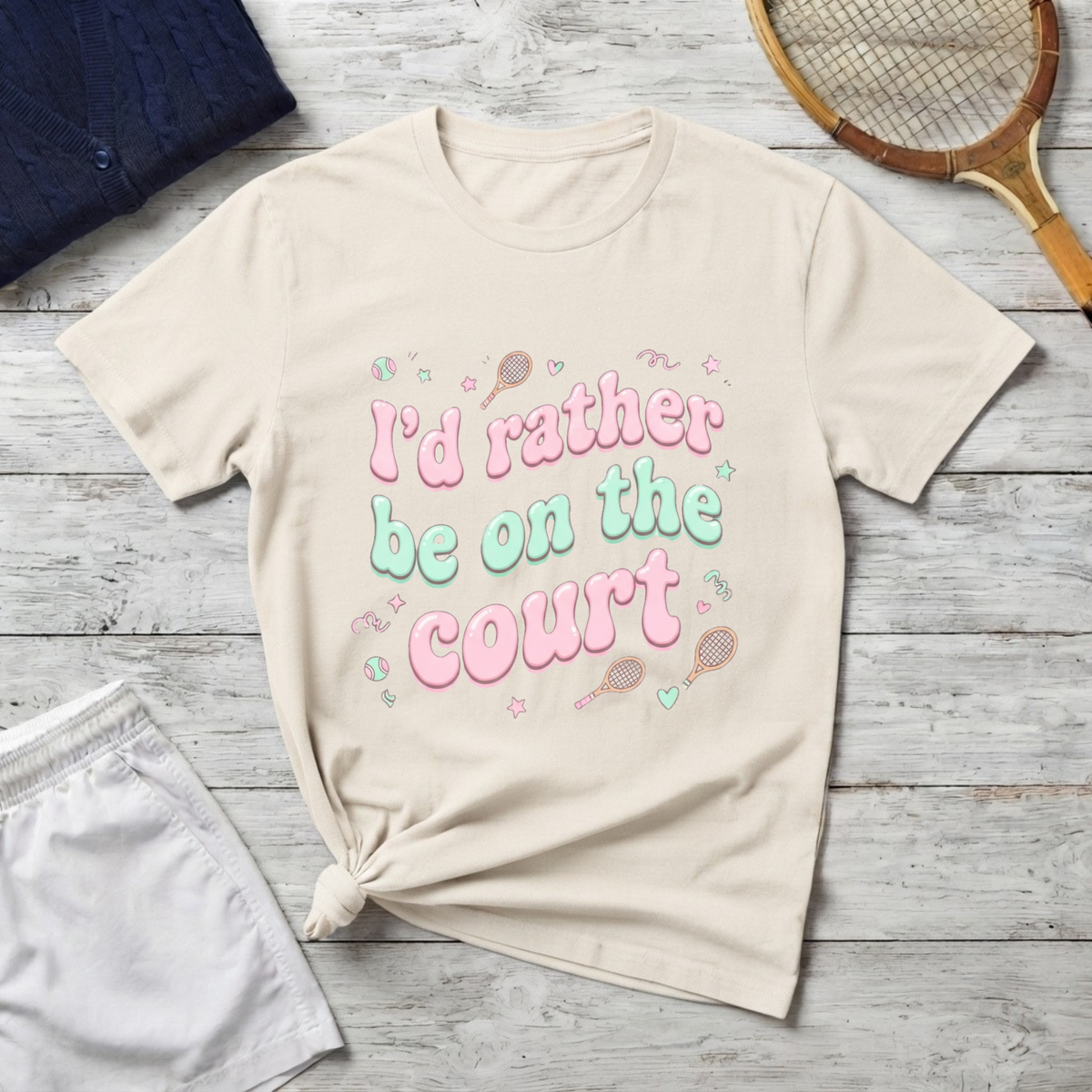 T-Shirt — "I'd Rather Be on the Court" Tennis Graphic Tee