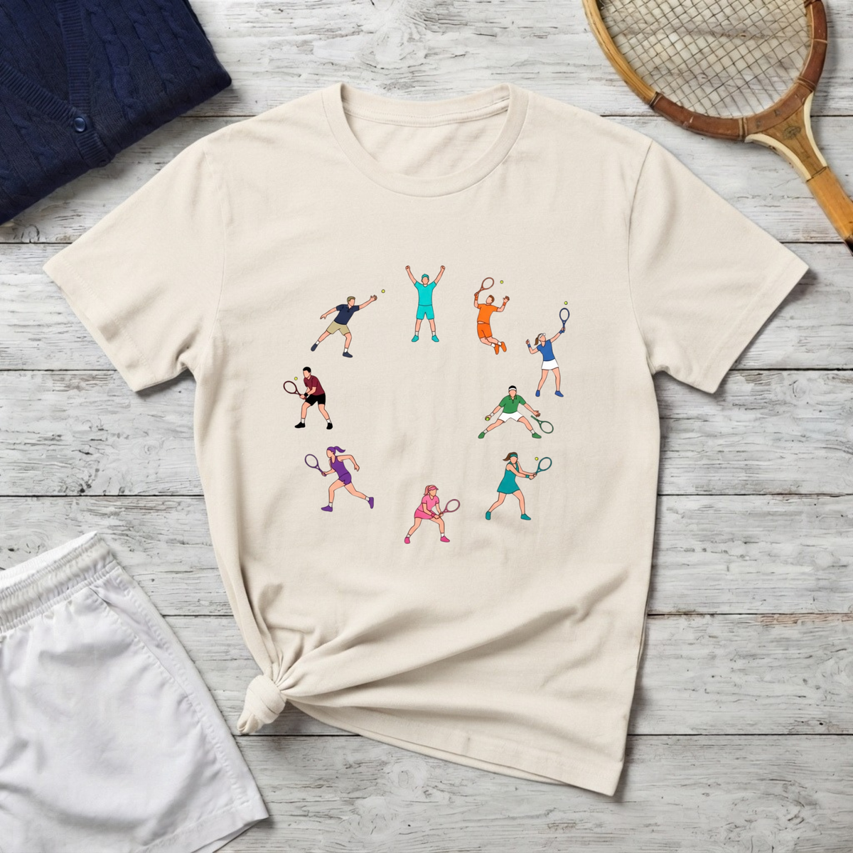 Tennis Players T‑Shirt - Colorful Tennis Racquet Crew Tee
