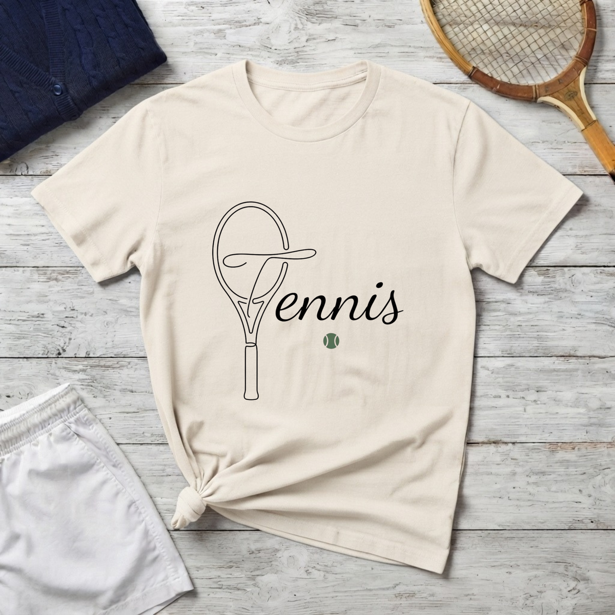 Tennis Racket Script T‑Shirt — Minimalist Tennis Tee