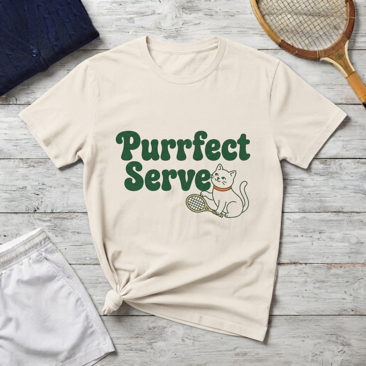 Purrfect Serve T-Shirt — Cute Cat Tennis Graphic Tee