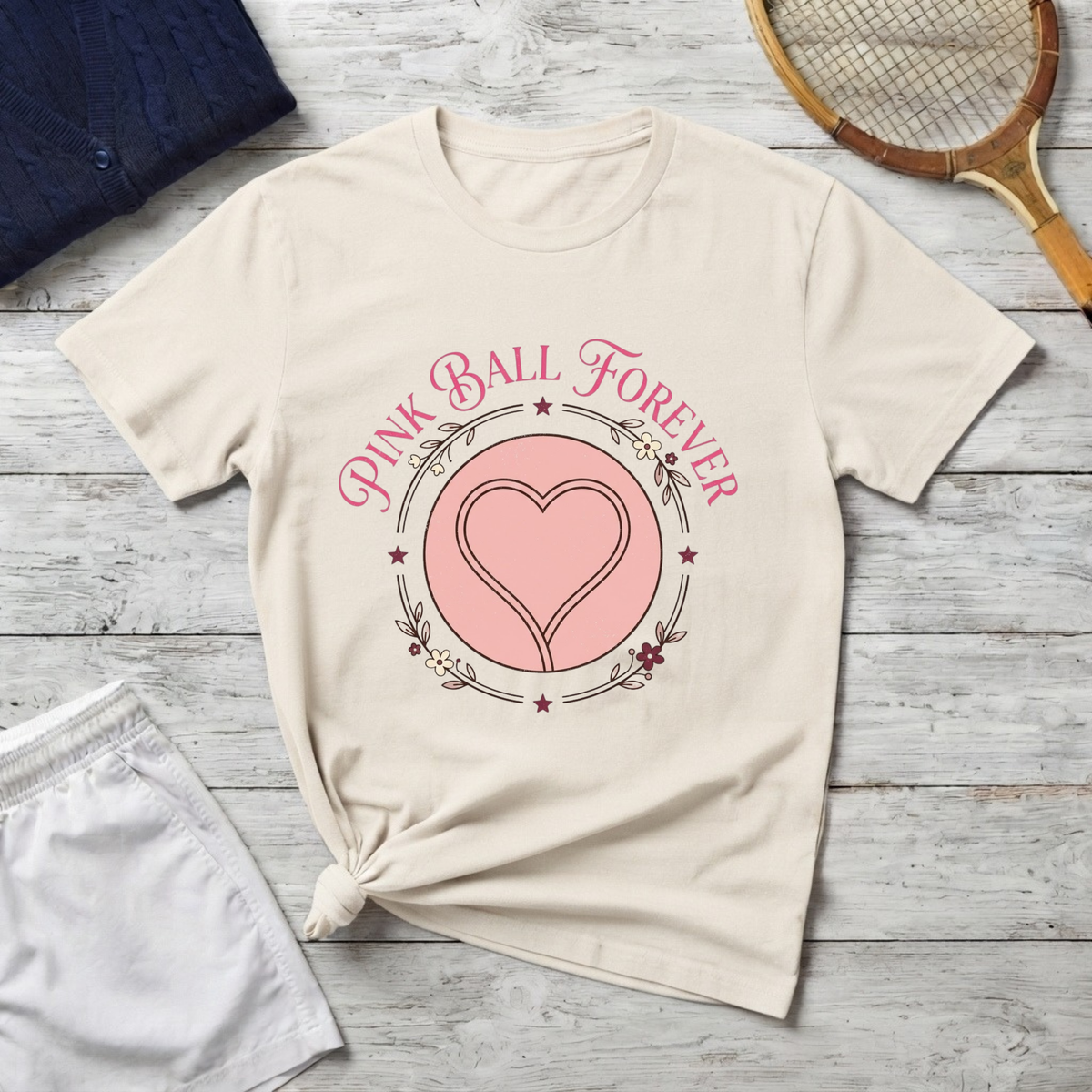 Pink Ball Forever T-Shirt — Cute Pink Heart Graphic Tee for Cheer & Sports Fans