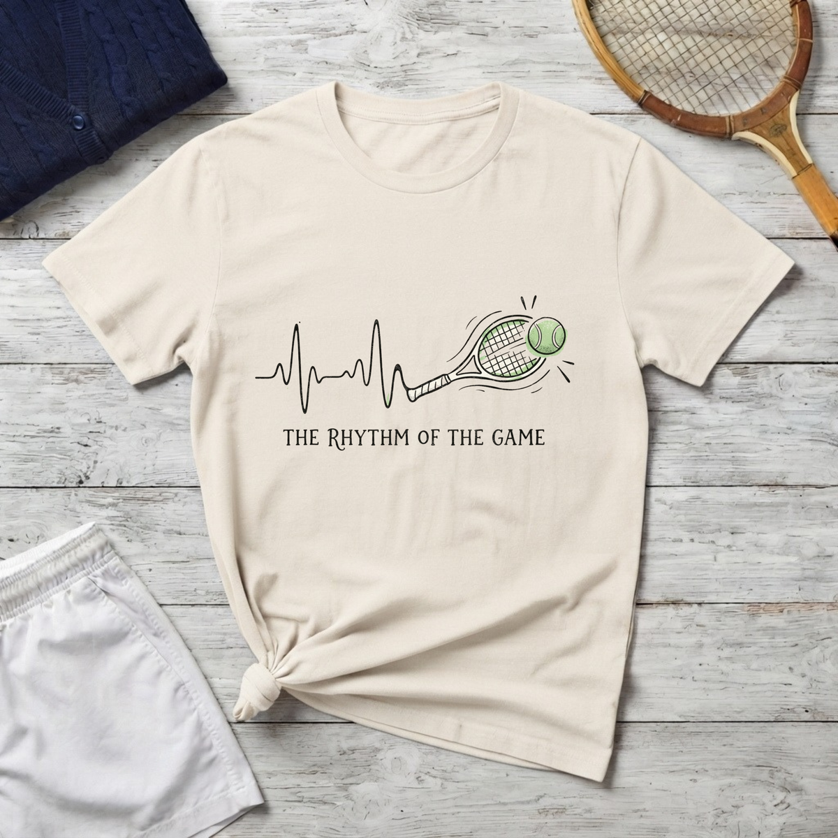 Tennis Rhythm T-Shirt — “The Rhythm of the Game” Tennis Racket & Ball Tee
