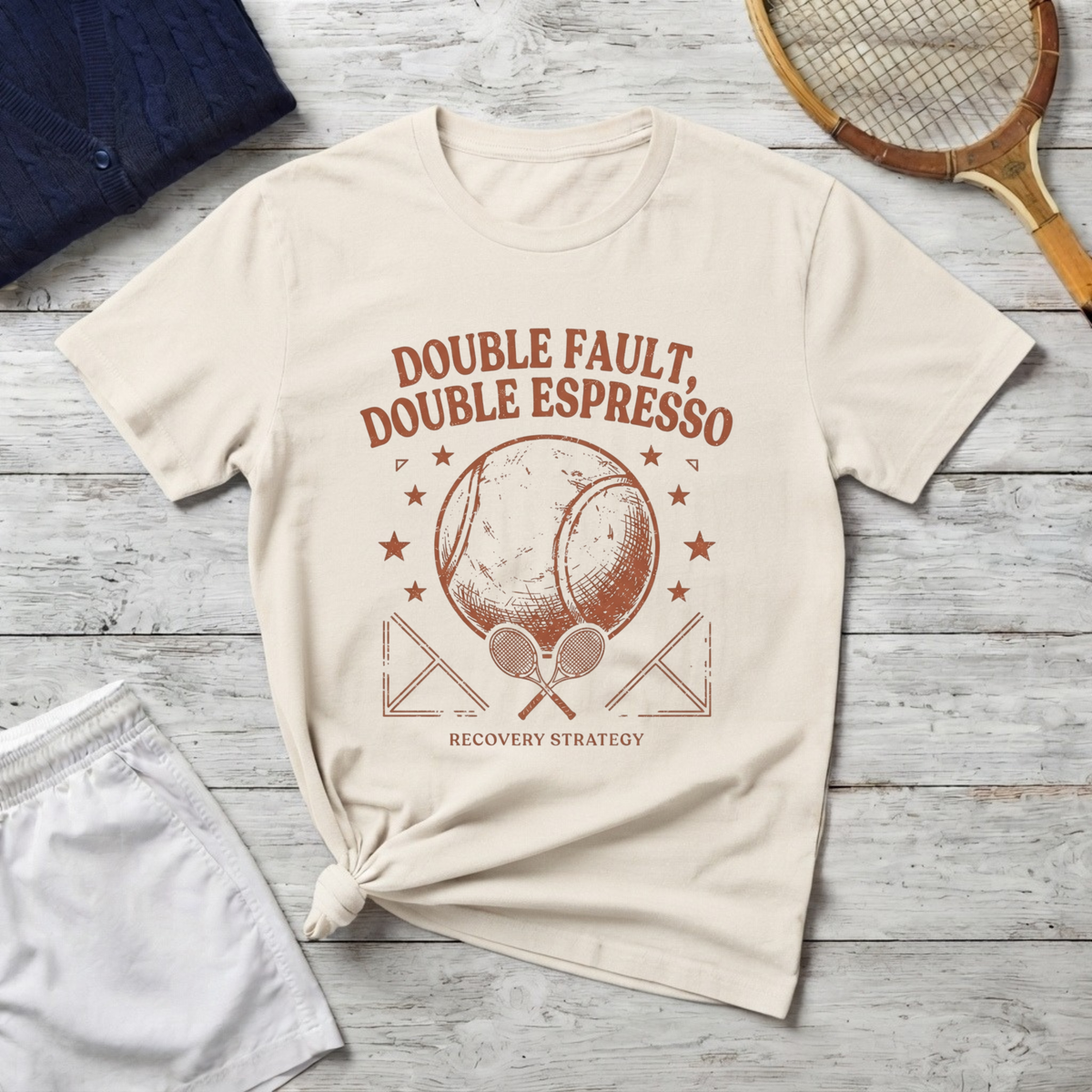 T-Shirt — "Double Fault, Double Espresso" Tennis Coffee Graphic Tee