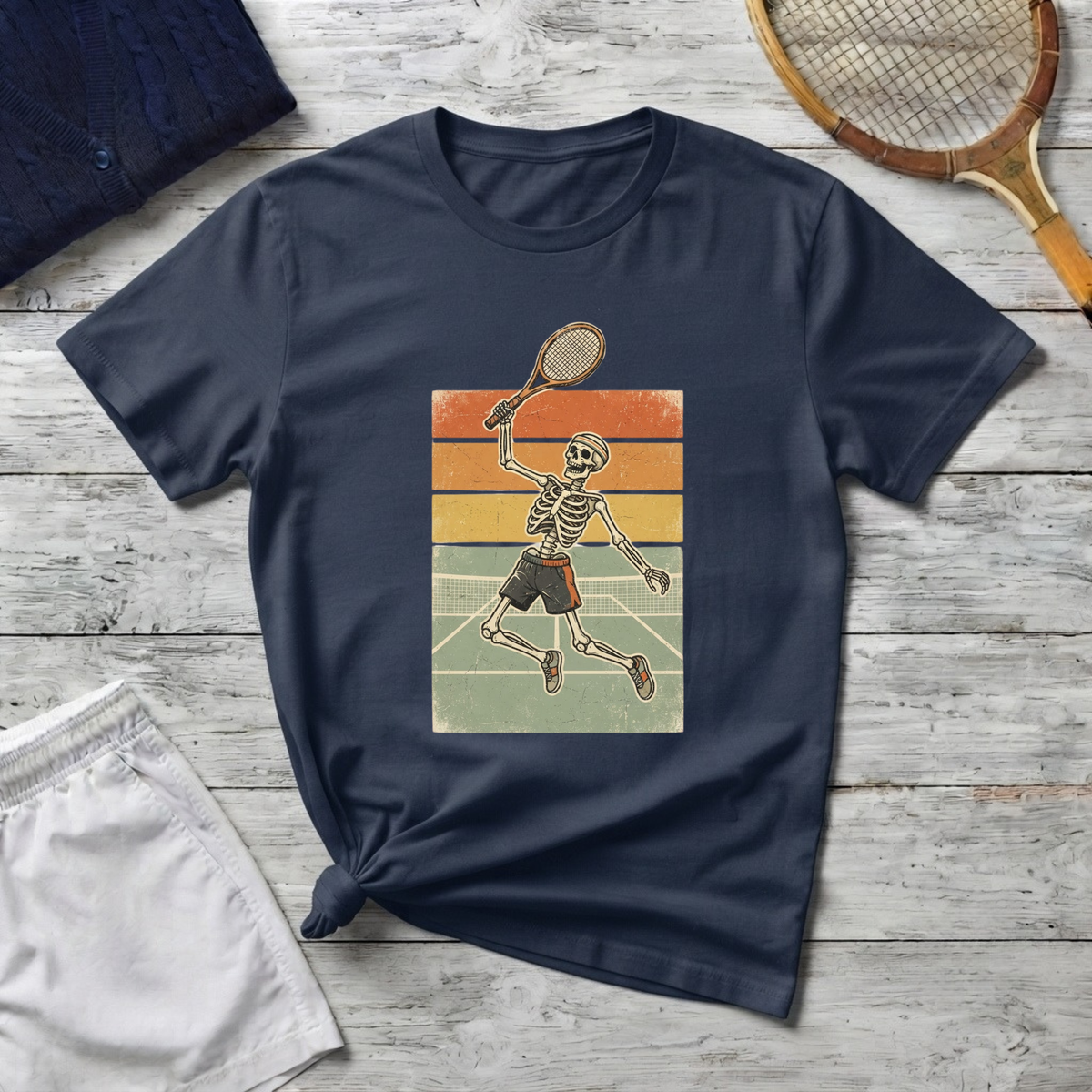 Skeleton Tennis Player Graphic T-Shirt