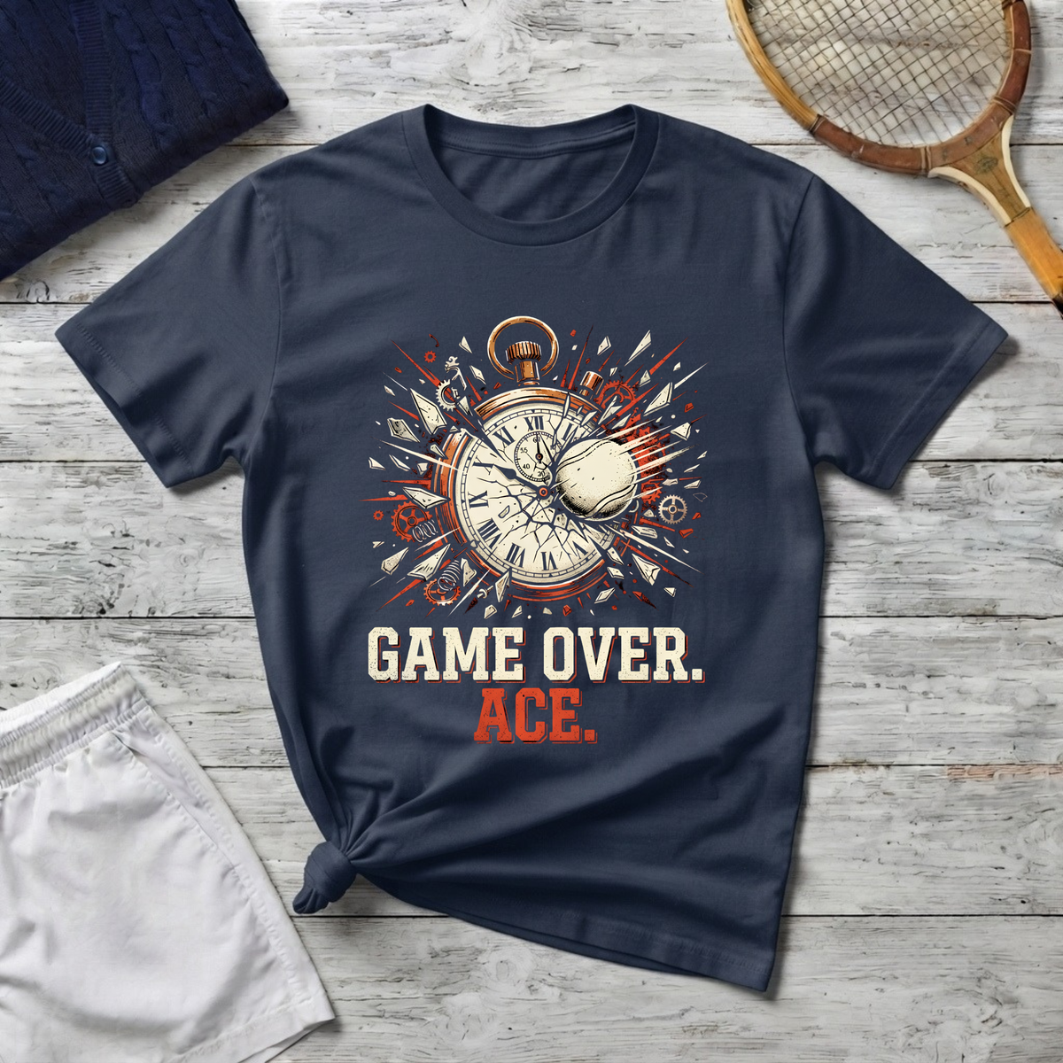 Game Over Ace T-Shirt — Vintage Pocket Watch Explosion Gamer Tee
