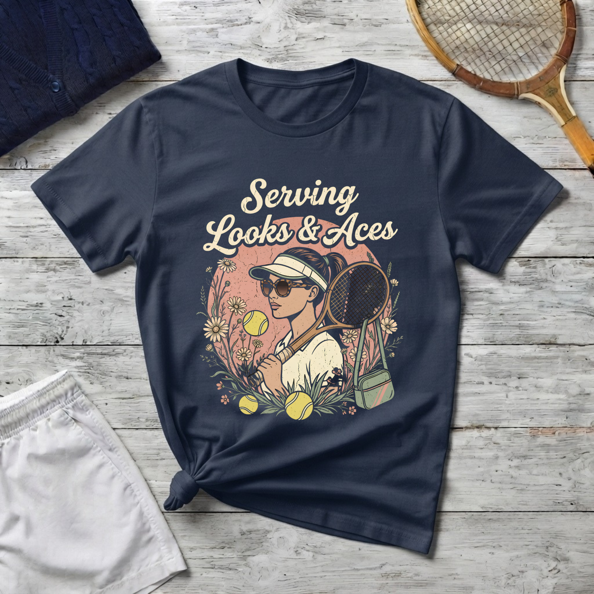 Serving Looks & Aces Retro Tennis T-Shirt