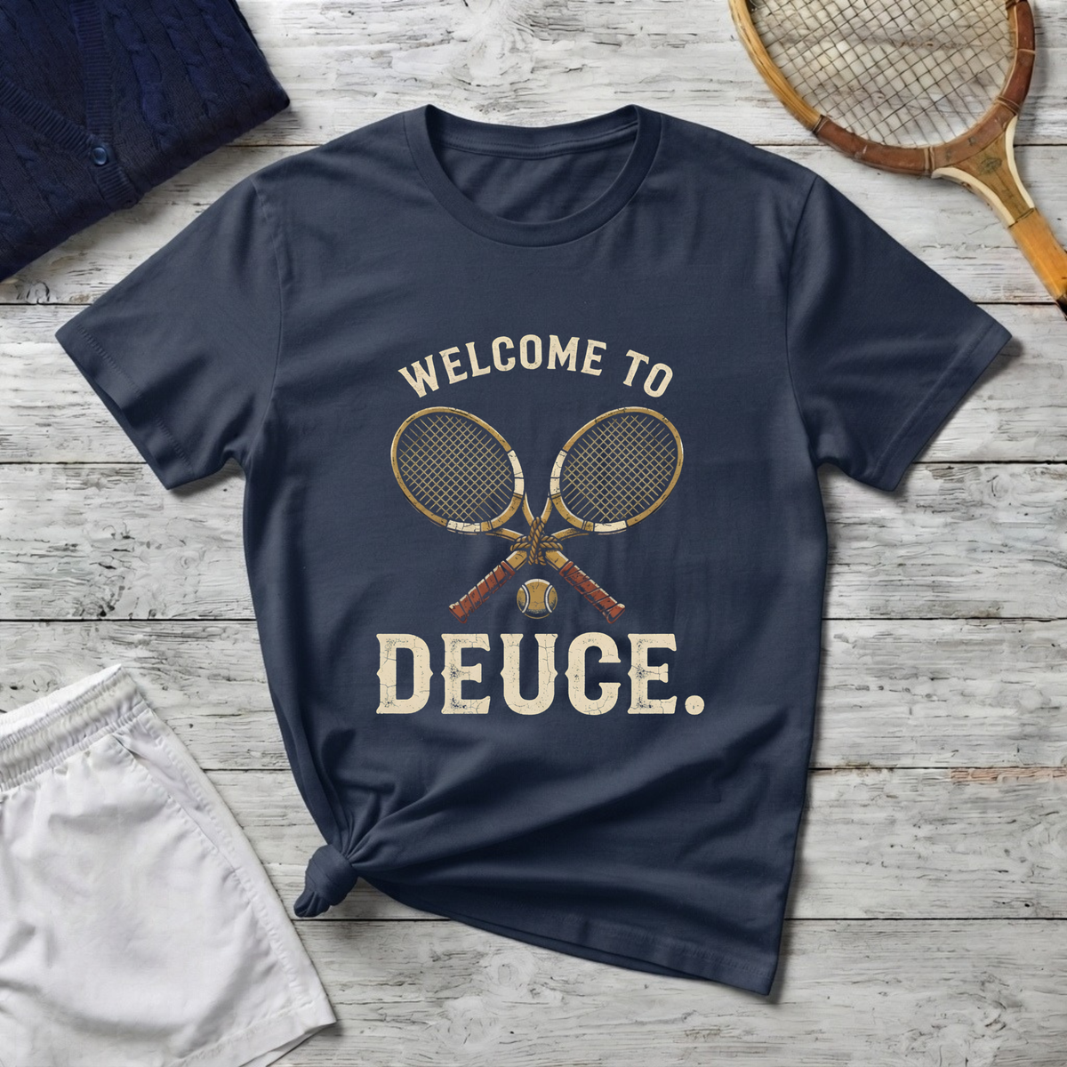 Welcome to Deuce Tennis T-Shirt — Vintage Racket Court Tee