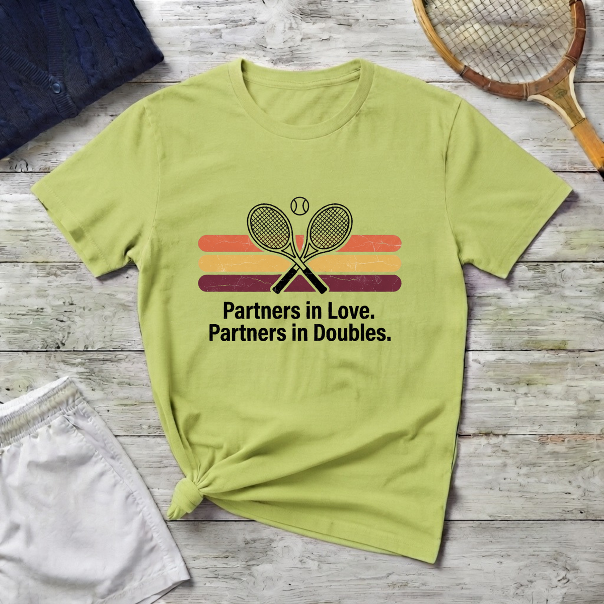 Partners in Love Tennis T-shirt — Retro Crossed Rackets Graphic