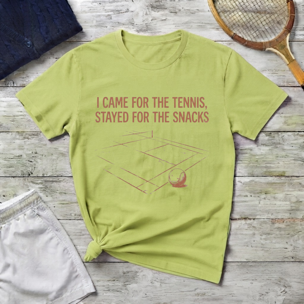 T-Shirt – "I Came for the Tennis, Stayed for the Snacks" Tennis Court Graphic