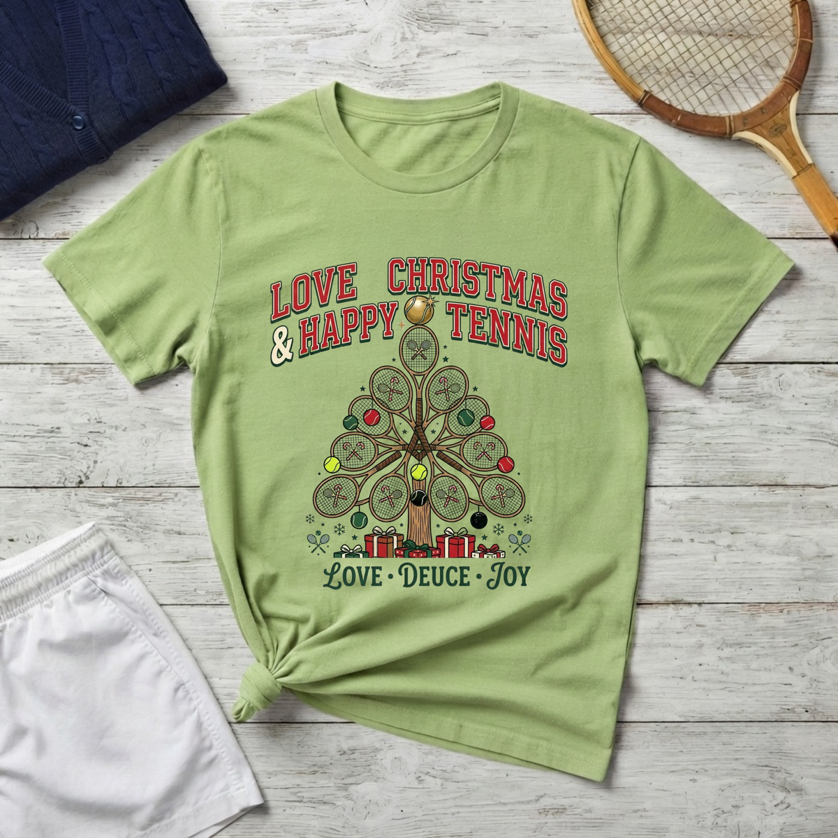 Christmas Tennis T‑Shirt – "Love Christmas & Happy Tennis" Holiday Tennis Tee