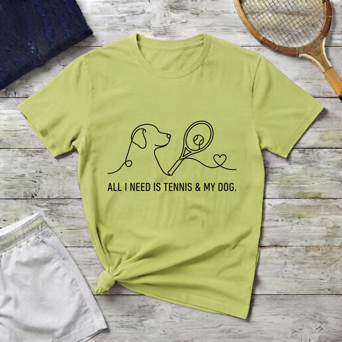 T-Shirt — "All I Need Is Tennis & My Dog" Minimal Line Art Tee