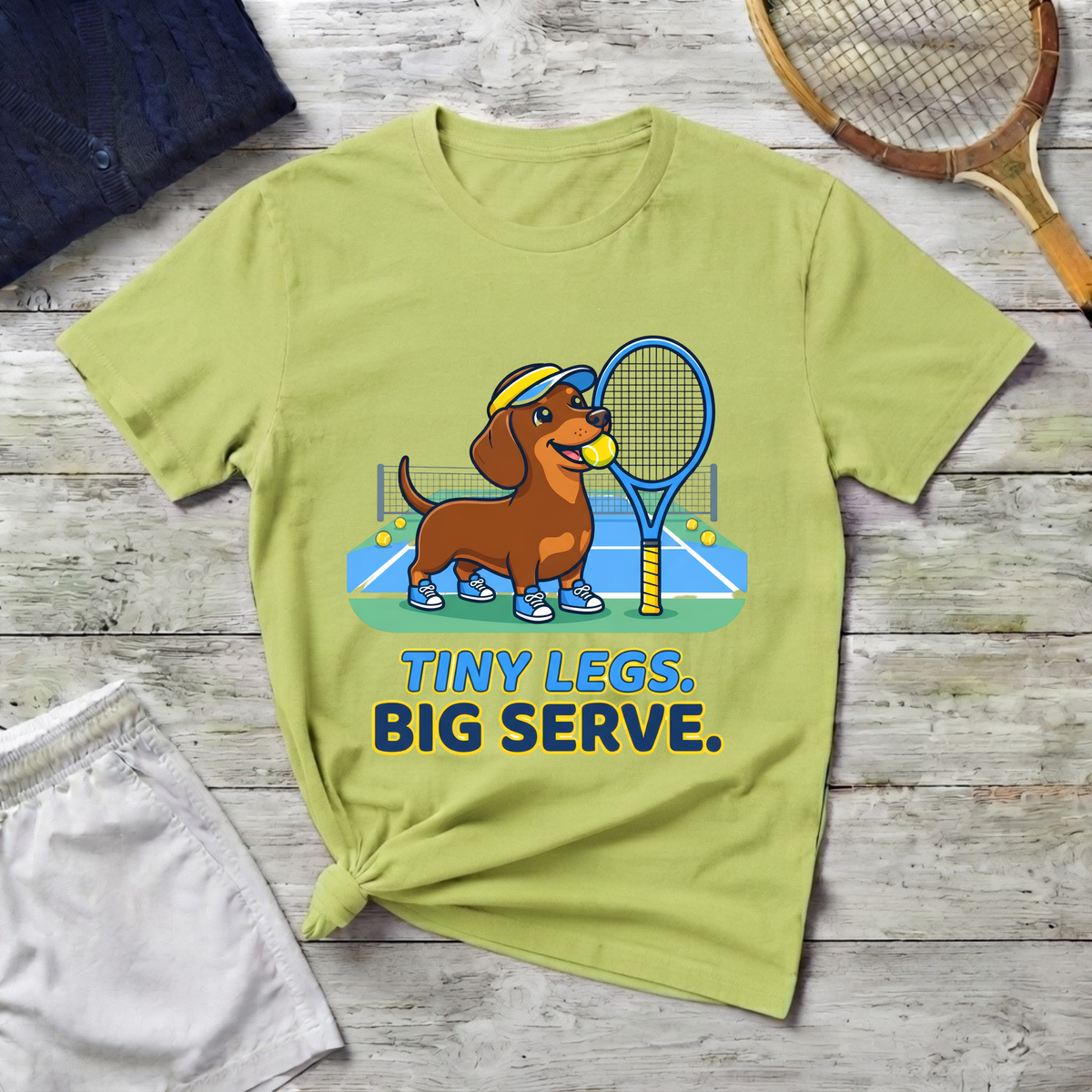 Dachshund Tennis T‑Shirt — "Tiny Legs, Big Serve" Cute Dog Tennis Tee