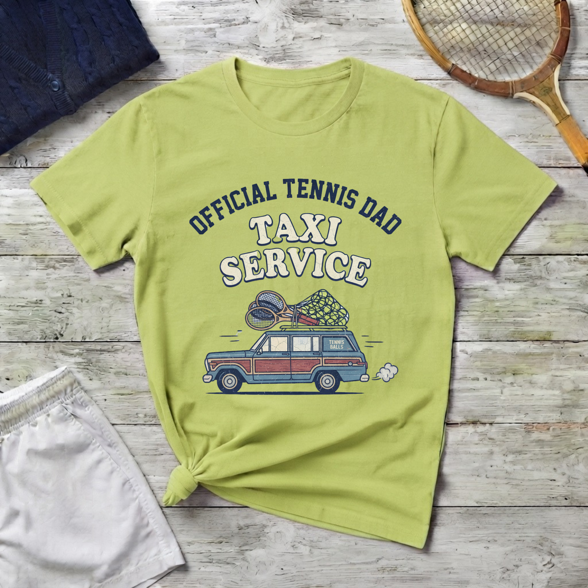 T-Shirt — "Official Tennis Dad Taxi Service" Vintage Car Dad Tee