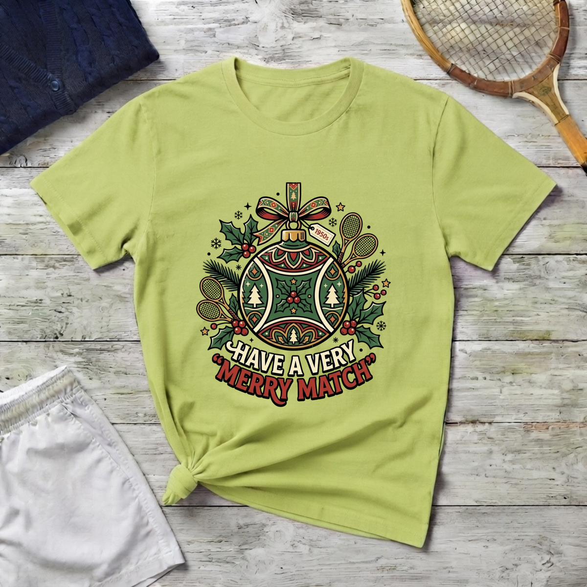 Christmas Tennis Ornament T-Shirt — "Have a Very Merry Match" Holiday Tee