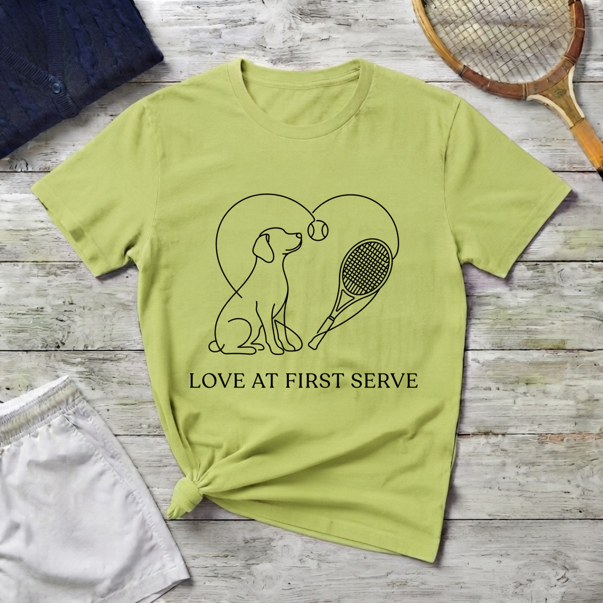 T-Shirt — "Love at First Serve" Tennis Dog Graphic Tee