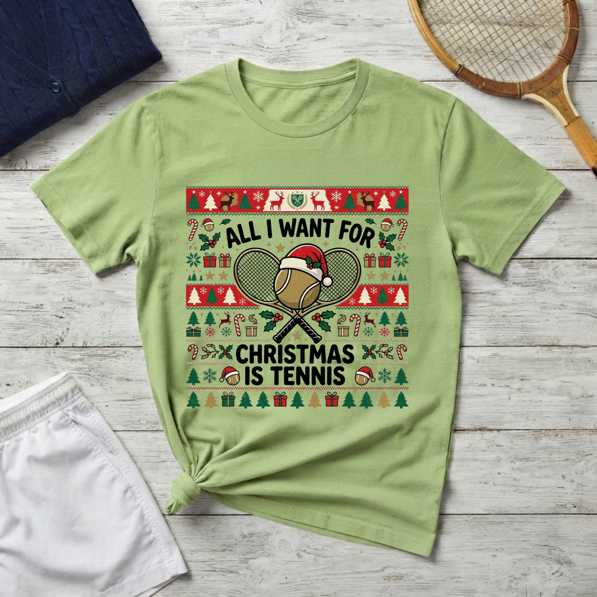 Tennis Christmas T‑Shirt — "All I Want For Christmas Is Tennis" Holiday Tee