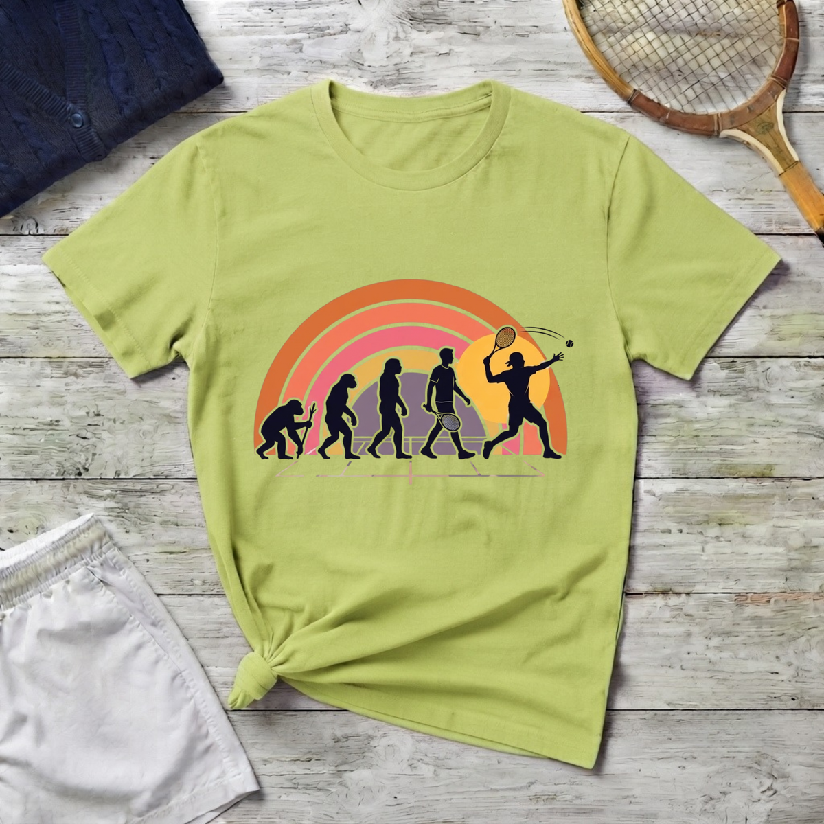 tennis Evolution T-Shirt — Vintage Rainbow Graphic