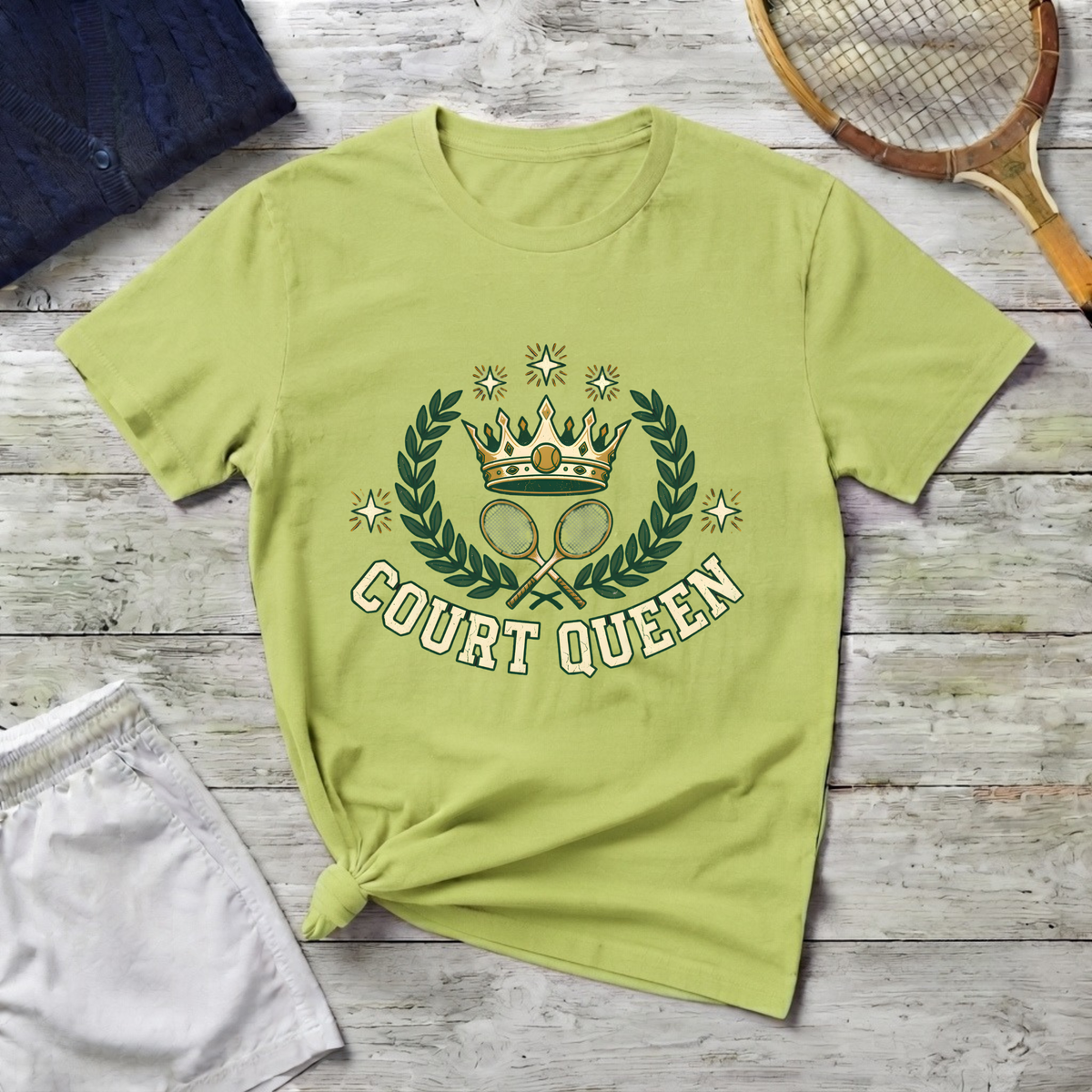 Court Queen Tennis T-Shirt — Vintage Crown Crest Tee