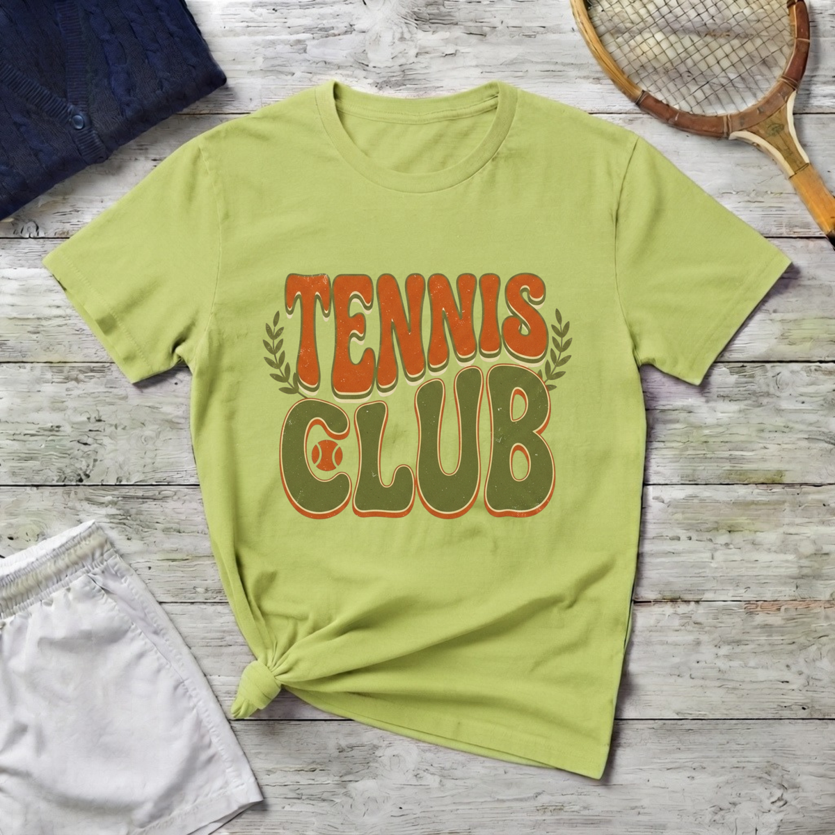 Tennis Club T‑Shirt — Retro Green & Orange Graphic Tee
