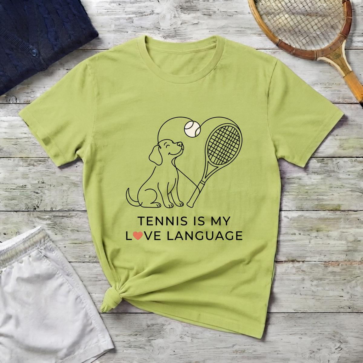 T-Shirt — "Tennis Is My Love Language" Dog & Racket Graphic Tee
