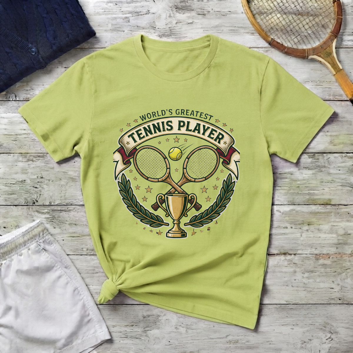 World's Greatest Tennis Player T-Shirt — Vintage Tennis Racket & Trophy Tee