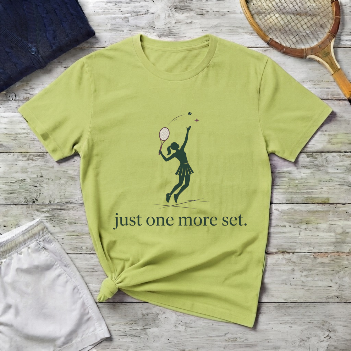 T-Shirt — 'just one more set.'  Player Silhouette Tee