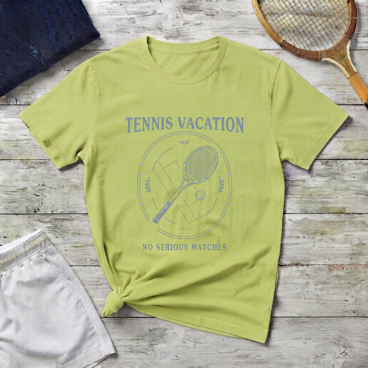 T-Shirt — "Tennis Vacation: No Serious Matches" Graphic Tee