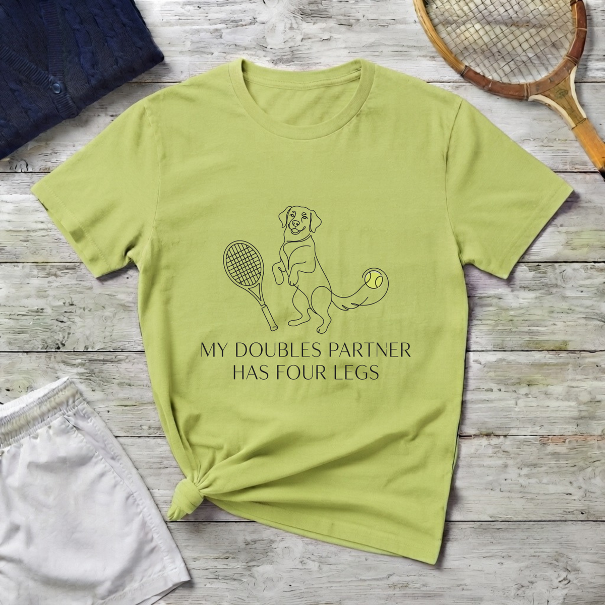 T-Shirt - My Doubles Partner Has Four Legs Tennis Dog Graphic Tee