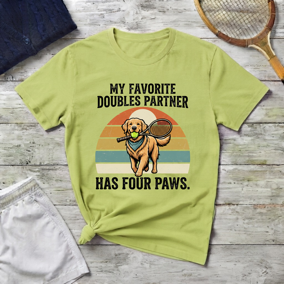 My Favorite Doubles Partner T-Shirt — 'Has Four Paws' Tennis Dog Graphic Tee