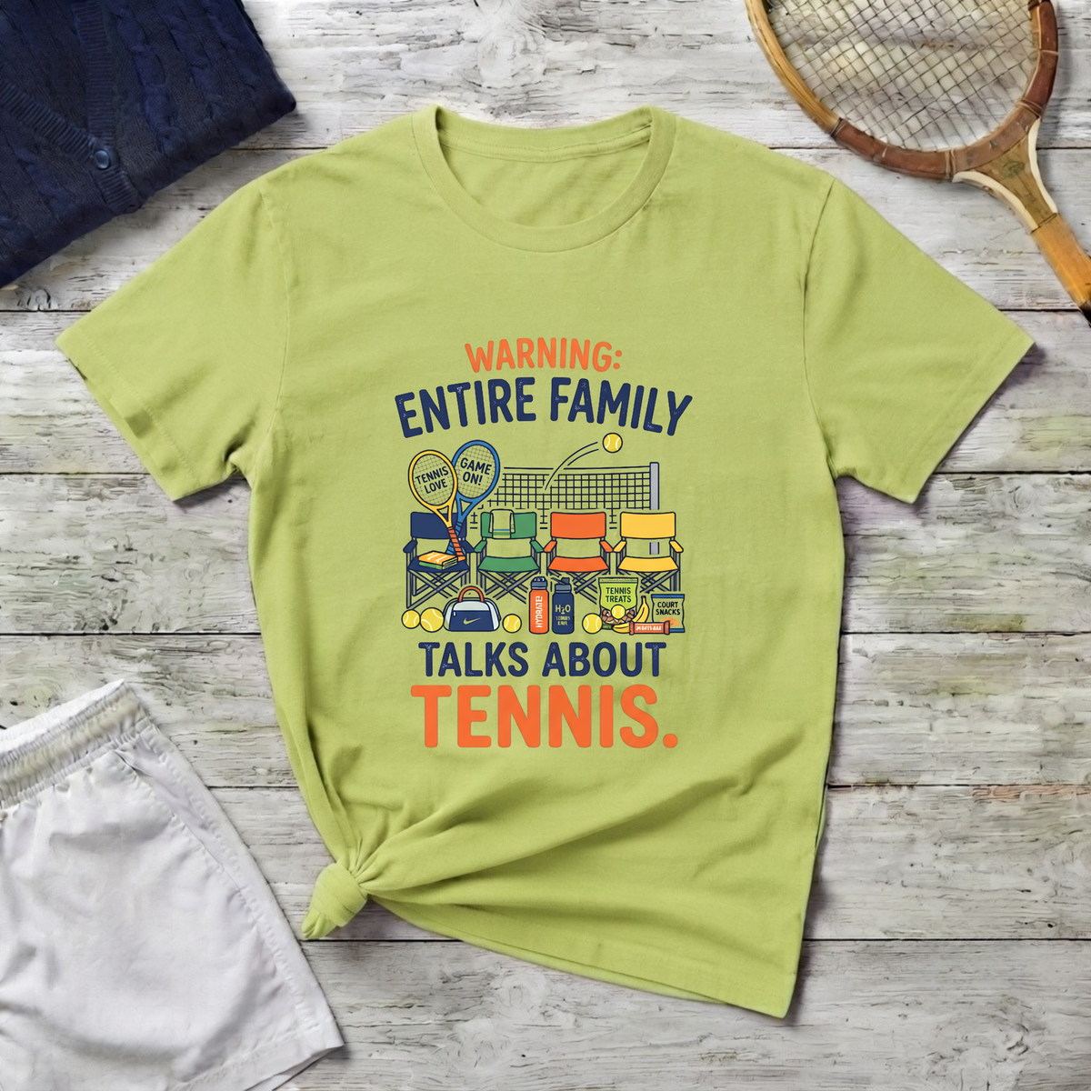 T-Shirt — "Warning: Entire Family Talks About Tennis" Graphic Tee