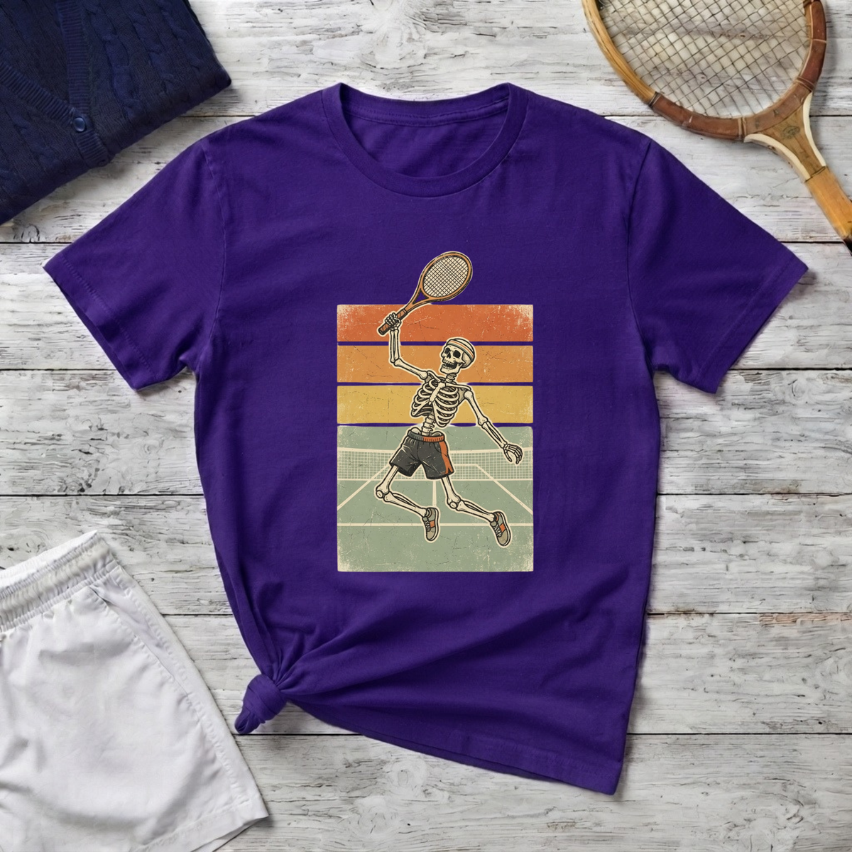 Skeleton Tennis Player Graphic T-Shirt