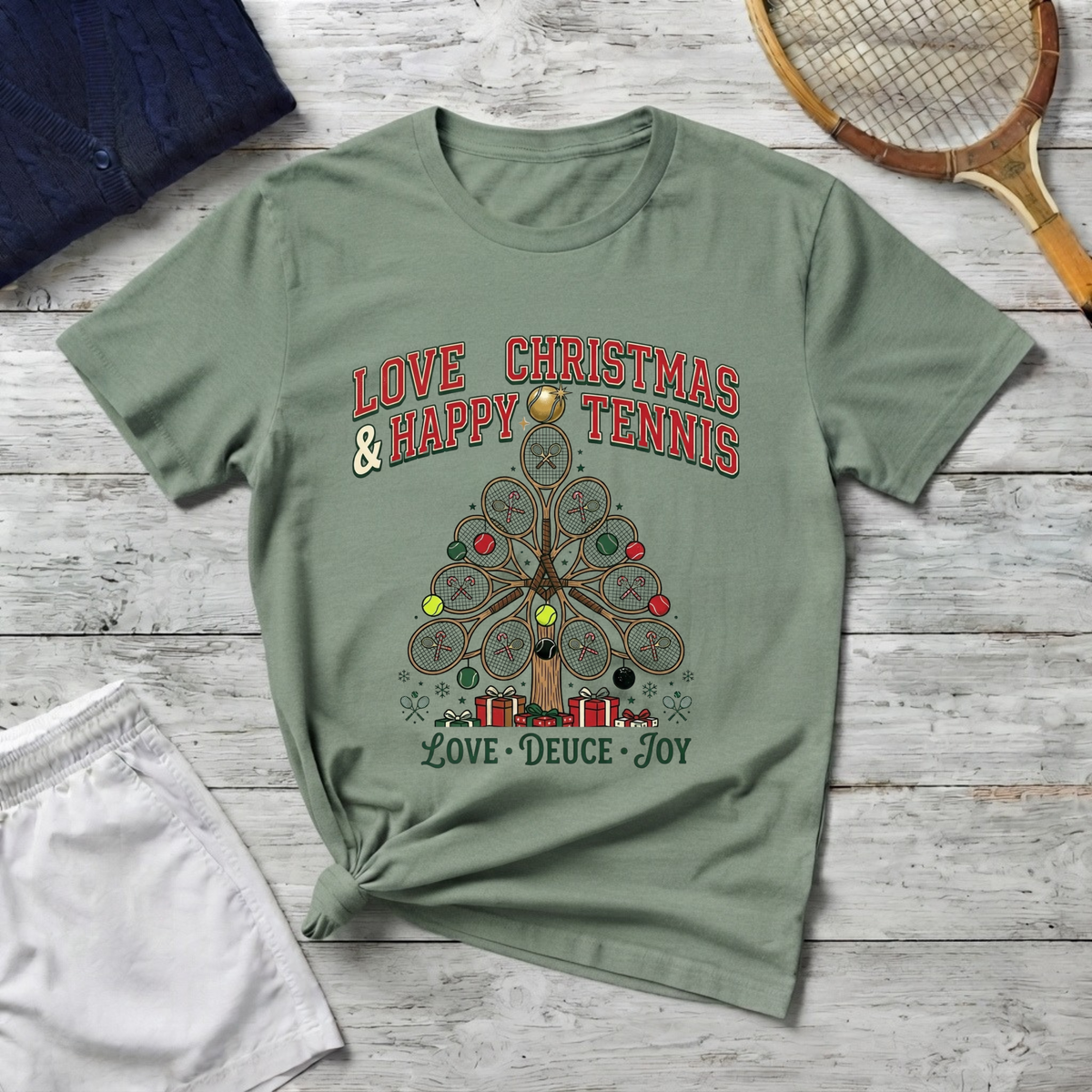 Christmas Tennis T‑Shirt – "Love Christmas & Happy Tennis" Holiday Tennis Tee