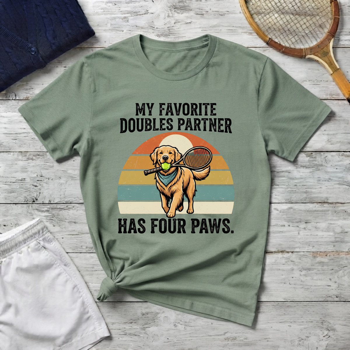 My Favorite Doubles Partner T-Shirt — 'Has Four Paws' Tennis Dog Graphic Tee