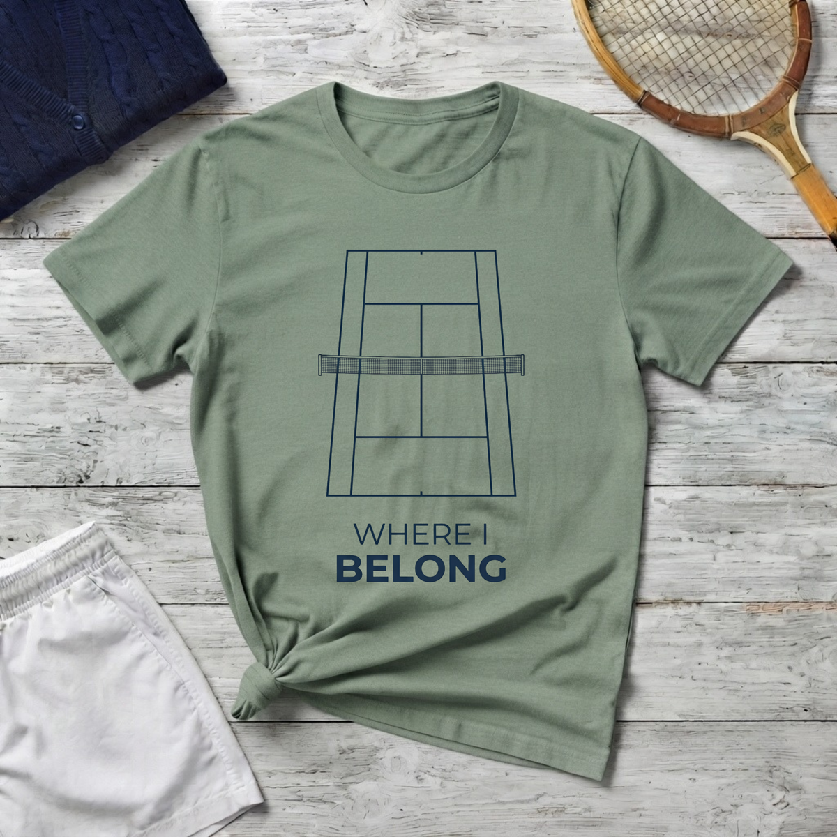 T-Shirt — 'Where I Belong' Minimalist Tennis Court Graphic