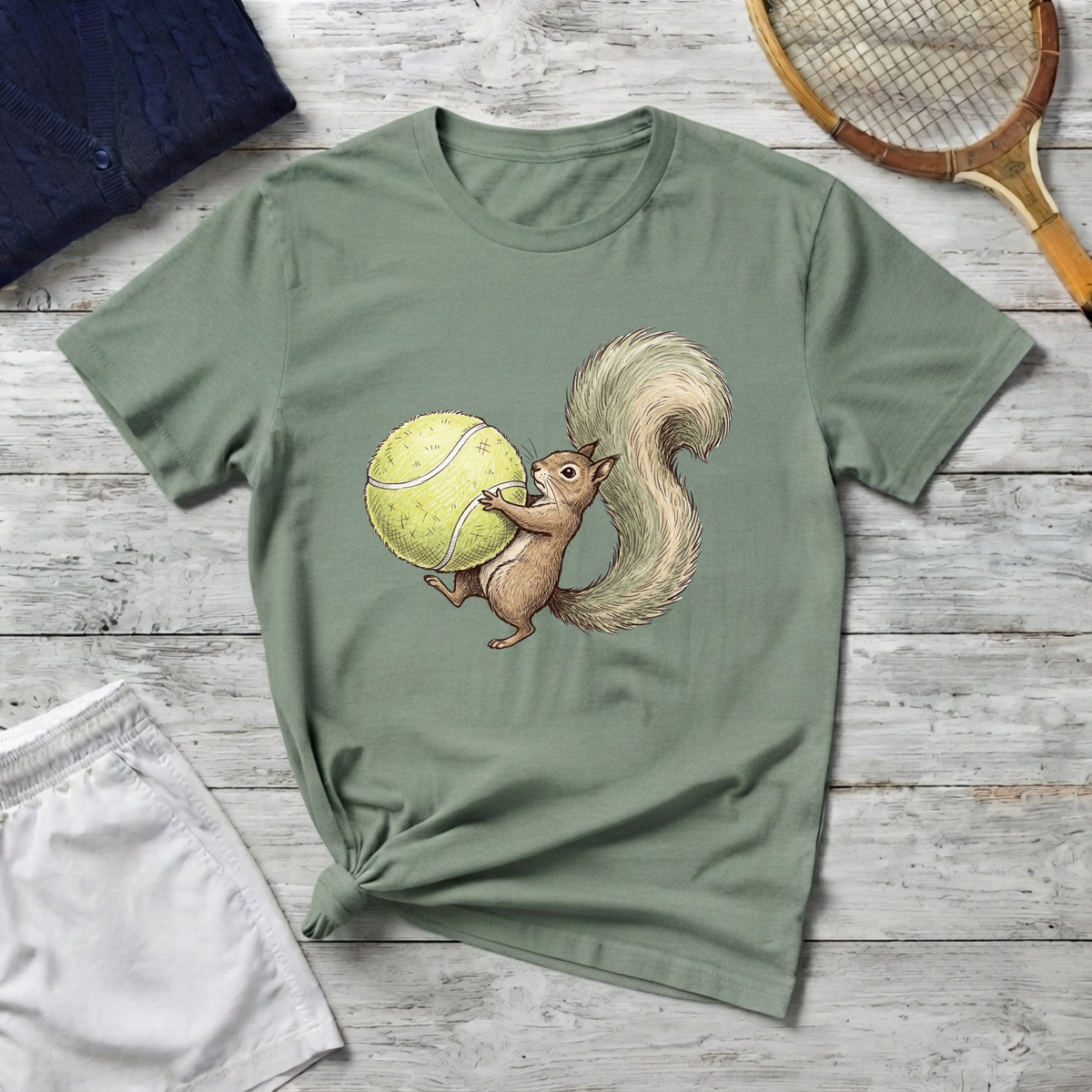 Tennis Squirrel T-Shirt — Cute Squirrel Carrying Tennis Ball Graphic Tee